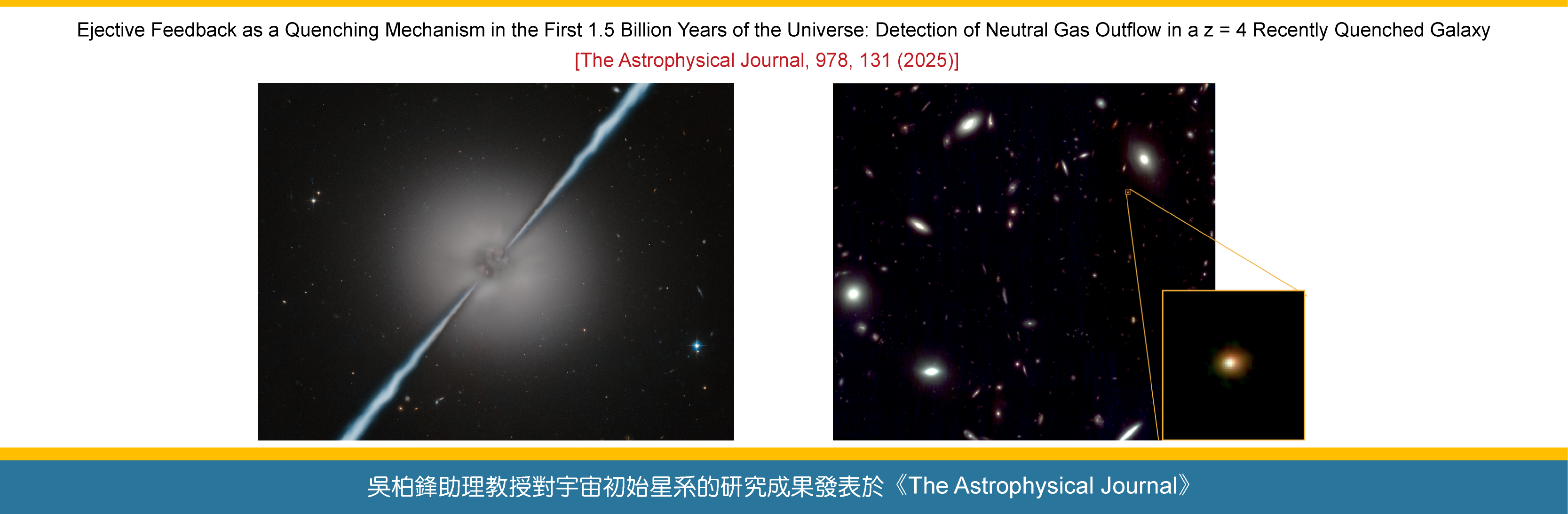 吳柏鋒助理教授對宇宙初始星系的研究成果發表於 The Astrophysical Journal